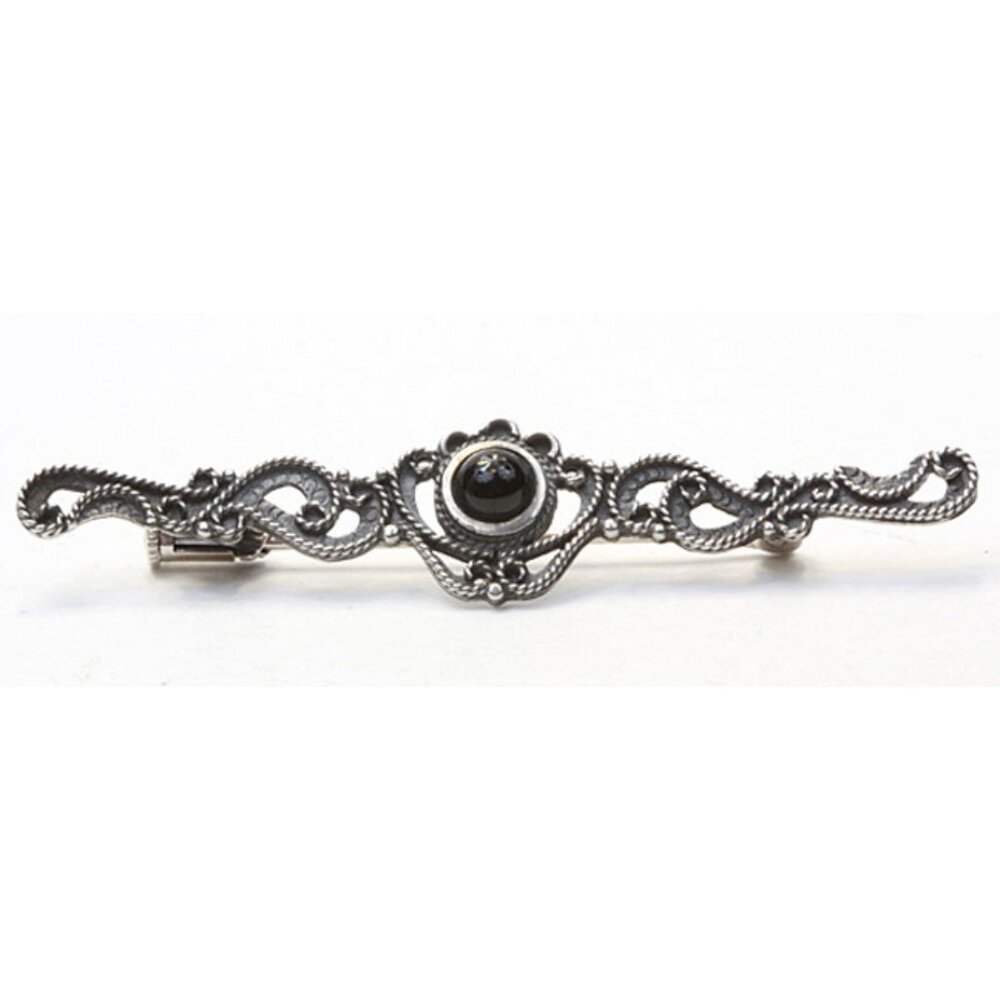 Antique Art Nouveau Sterling Silver Onyx Bar Pin Brooch 2-1/4" Long -Really Nice